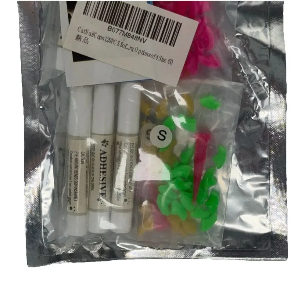 120PC Cat Nail Caps Soft Claw Covers with Adhesive Multi-Color Size Small (S)